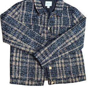 Nine West‎ Blue Tweed Blazer Jacket Women’s M | Classic Chic Preppy Style | NWT